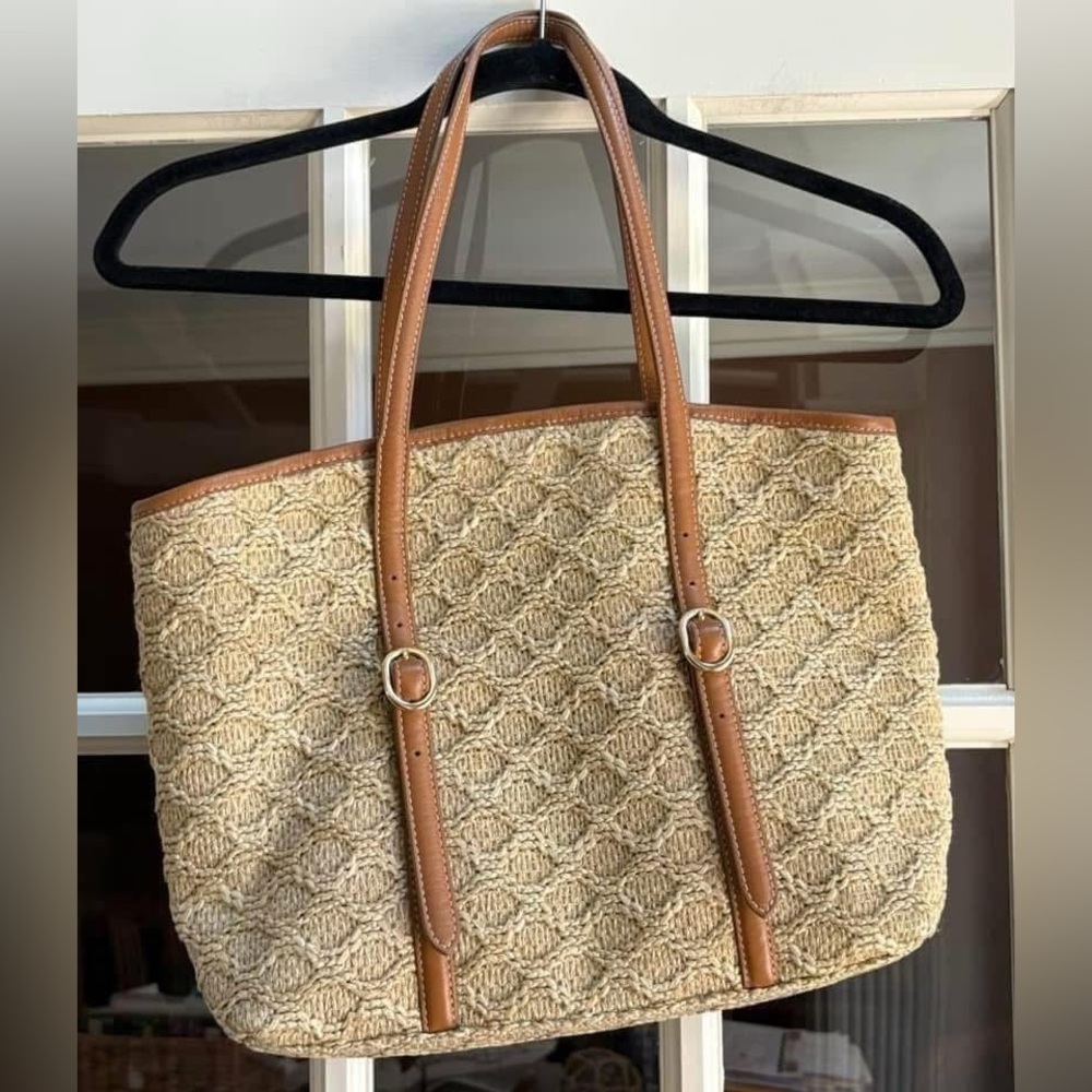 Talbots Large Natural Woven Spring Purse